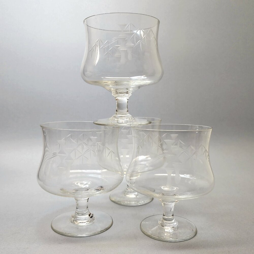 MCM Bamboo Etched Cocktail Glasses - Great for Tiki Bar - Set of 4